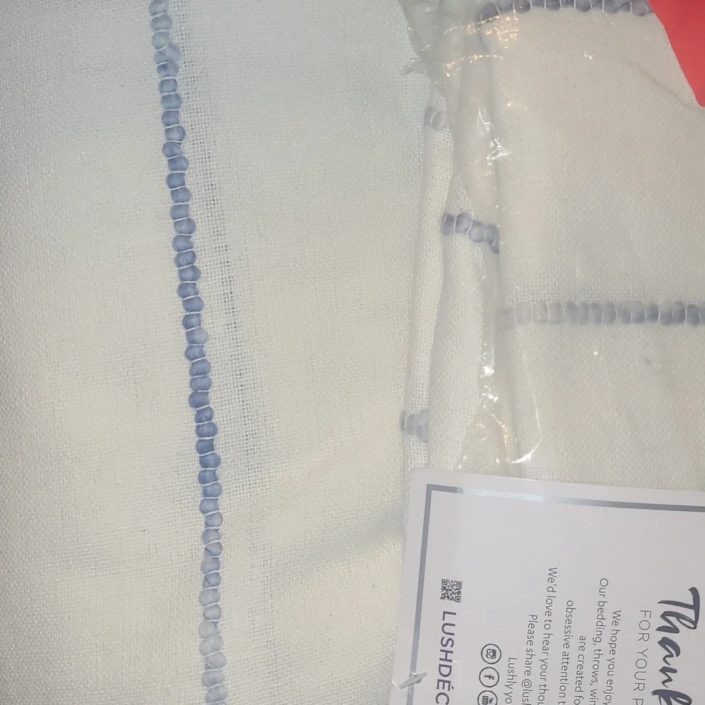 New! Lush Decor Ombre Stripe White Blue to Gray Accent Trim 2 Panel Set Curtains